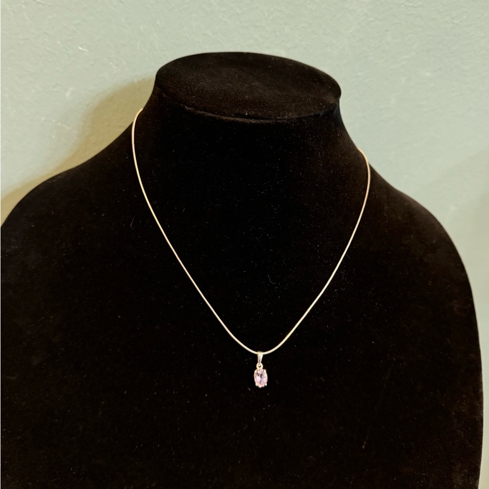 STS 925 Amethyst Pendant on 18” 925 Sterling Silver Snake Chain